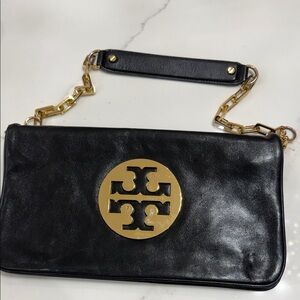 Tory Burch Black Leather Crossbody with Gold Logo Medallion